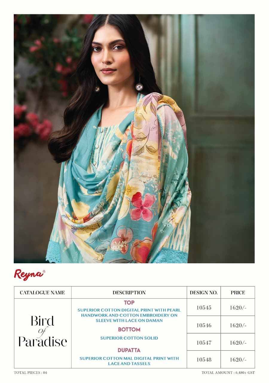 BIRD OF PARADISE By Reyna10545 To 10548 Beautiful Festive Suits Stylish Colorful Fancy Casual Wear & Ethnic Wear COTTON DIGITAL PRINT Print Dresses At Wholesale Price